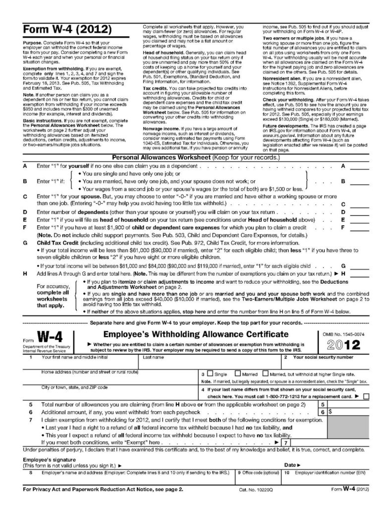 Form W4 2012